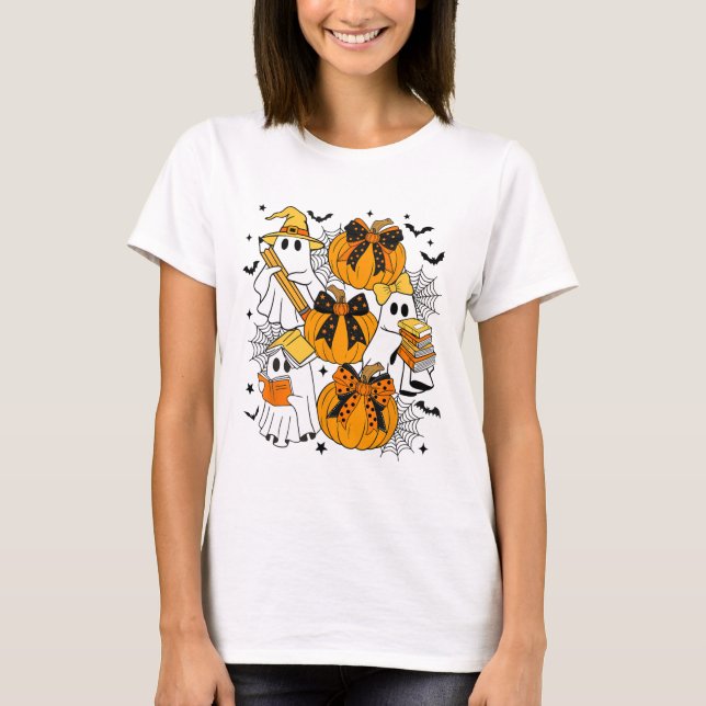 T-shirt Trace Ou Enseignant Fantôme Halloween Retro Flora (Devant)