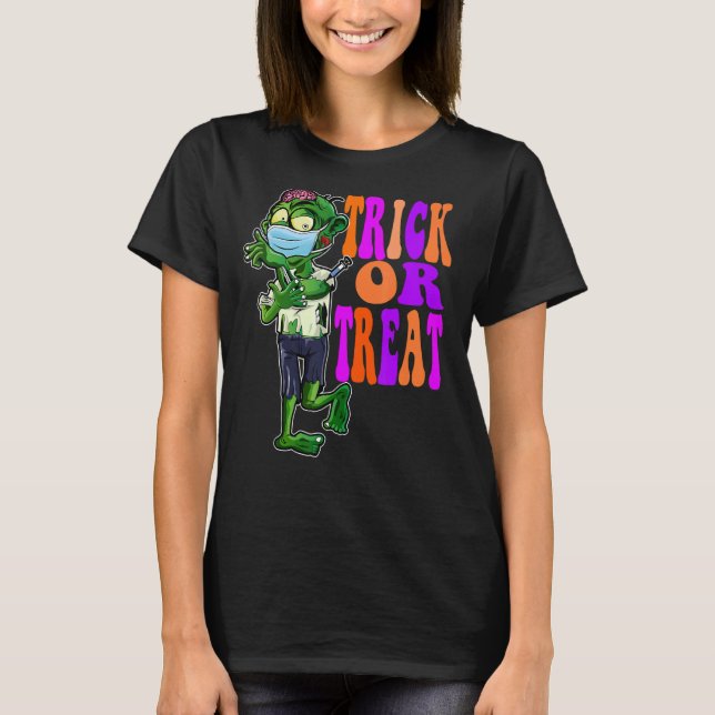 T-shirt Trace ou traitement Halloween Zombie (Devant)