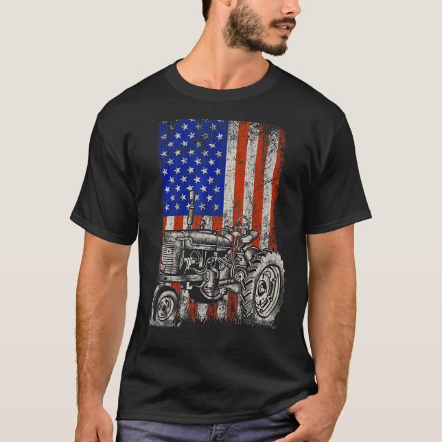 T-shirt Tracteur américain Drapeau Patriotique Fermier Qua (Devant)