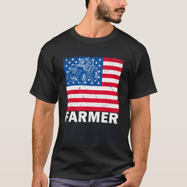 T-shirt Tracteur américain Ferme patriotique États-Unis Dr (Devant)