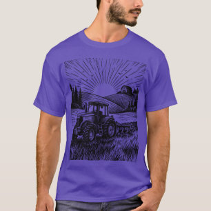 T-shirt Tracteur au paysage de la ferme Sunrise