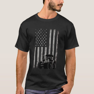 T-shirt Tracteur Drapeau Américain Rétro Cadeau Hommes Fem