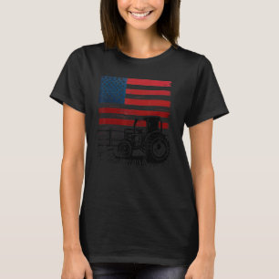 T-shirt tracteur patriotique vintage sur une ferme drapeau