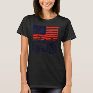 T-shirt tracteur patriotique vintage sur une ferme drapeau