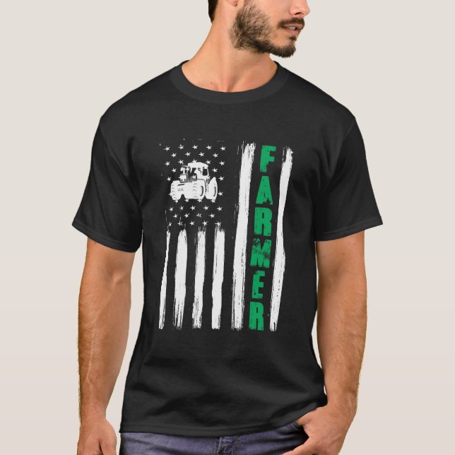 T-shirt Tracteur paysan du drapeau américain Patriotique É (Devant)