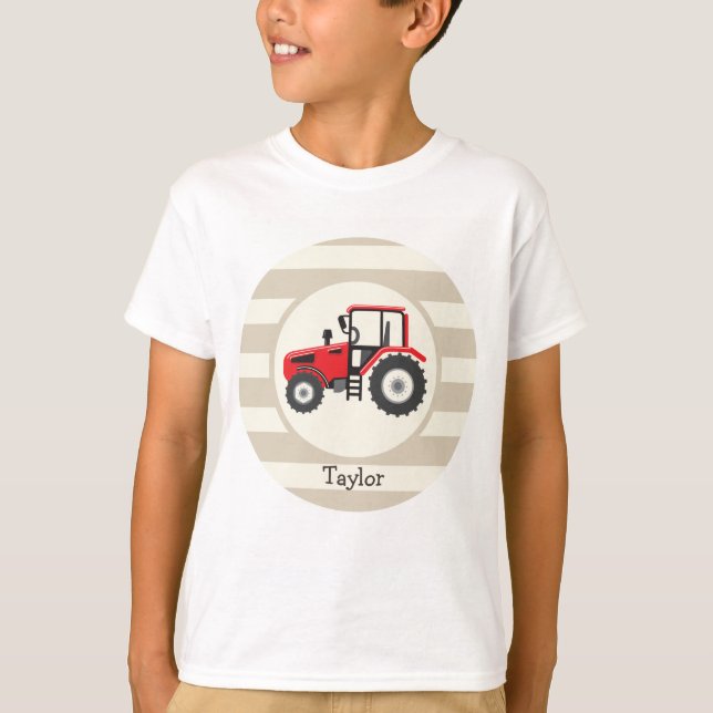 T-shirt Tracteur Red Farm sur Tan Stripes (Devant)