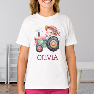 T-shirt Tracteur Rose Mignon Personnalisé pour Filles
