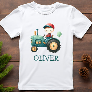T-shirt Tracteur vert mignon pour garçons Personnalisé