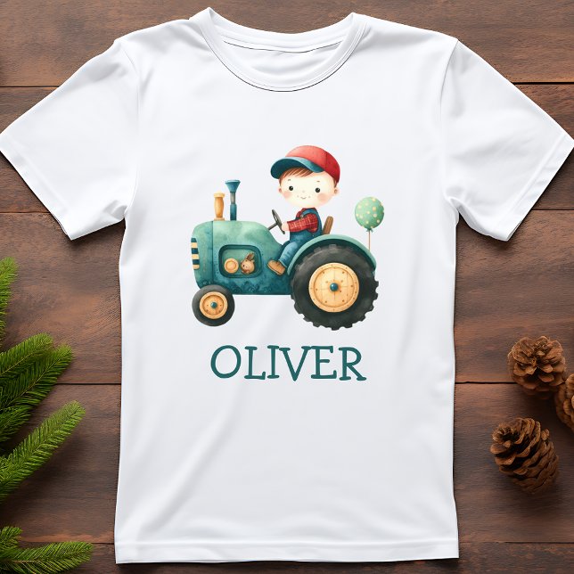 T-shirt Tracteur vert mignon pour garçons Personnalisé (Créateur téléchargé)