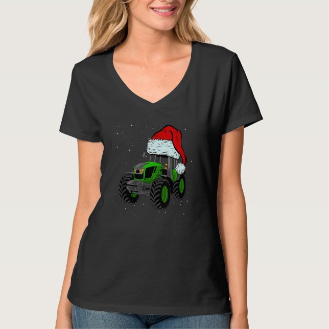 T-shirt Tractor Santa Hat Christmas Farmer Family  Farming (Devant)