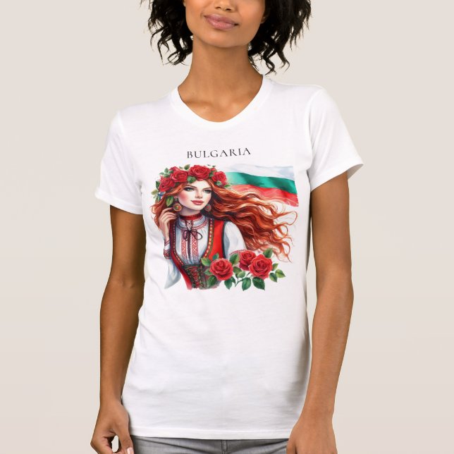 T-shirt Tradition du drapeau bulgare Folklore Femme Roses  (Devant)