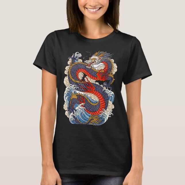 T-shirt Traditional Chinese Dragon East Asia Dragon Ukiyoe (Devant)