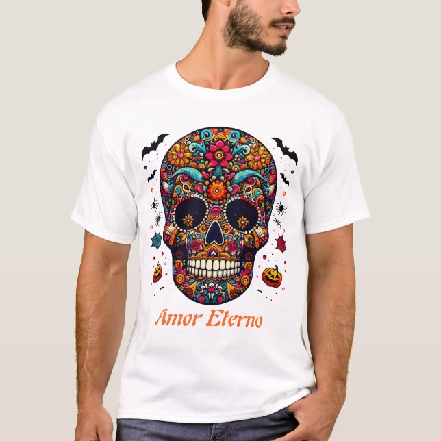 T-shirt Traditional Sugar Skull Halloween Mexican Art (Devant)