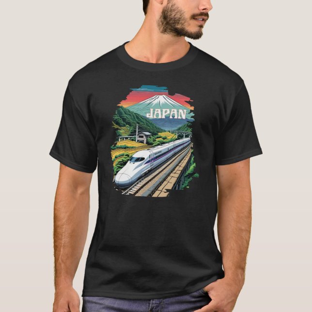 T-shirt Train à balles japonais et Mont Fuji (Devant)