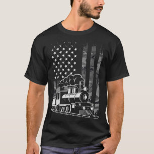T-shirt Train à vapeur vintage Camo USA American Flag Rail