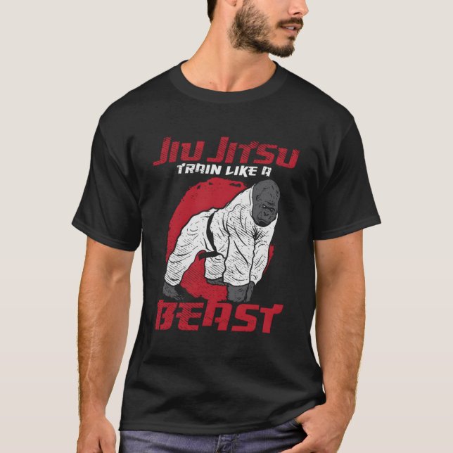 T-shirt Train Comme Une Bête Jiu Jitsu Bjj Gorilla (Devant)