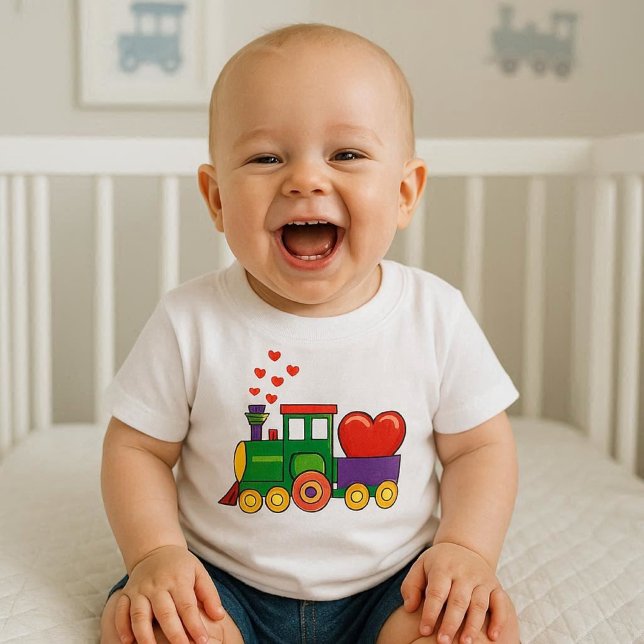 T-Shirt Train de la Saint-Valentin pour bébé garço (Add baby name to the cartoon train engine.  This tee would be a thoughtful gift for baby boy )