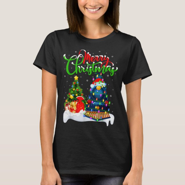 T-shirt Train drôle amateur de Noël Éclairage Santa Train  (Devant)