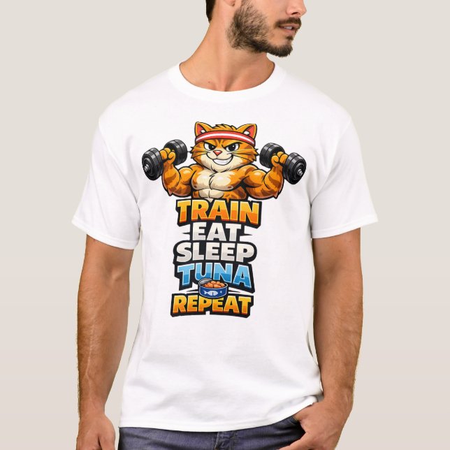 T-shirt Train Eat Sleep Tuna Repeat Funny Gym Cat Shirt (Devant)