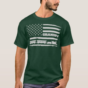 T-shirt Train Grandpa American Flag USA