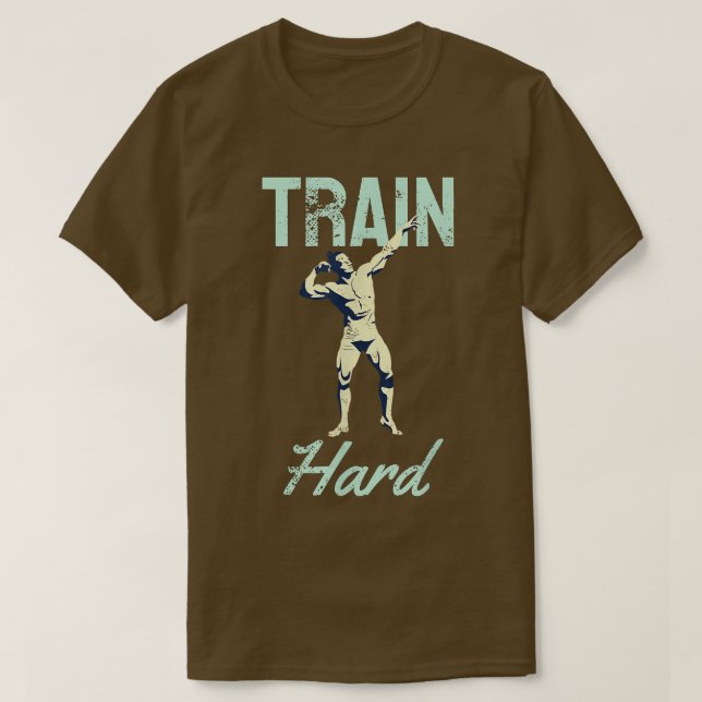 T-shirt Train Hard Motivation Retro Gym Strongman (Design devant)