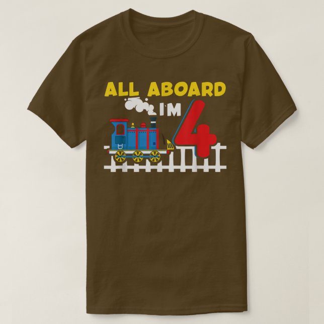 T-shirt Train Lover 4 years old 4th Birday All Aboard I' (Design devant)