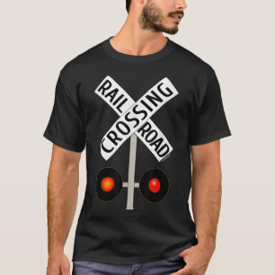 T-shirt Train Railroad Crossing with Lights road sign