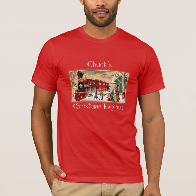 T-shirt Train rouge vintage de Noël (Devant)