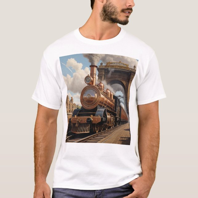 T-shirt Train Steampunk au départ de Londres (Devant)
