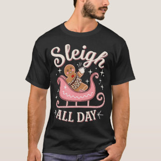 T-shirt Traîne tout le jour bougie rose Noël Gingerbread F