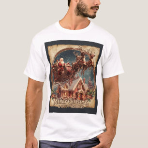 T-shirt Traîneau du Père Noël, rennes volants, Noël vintag