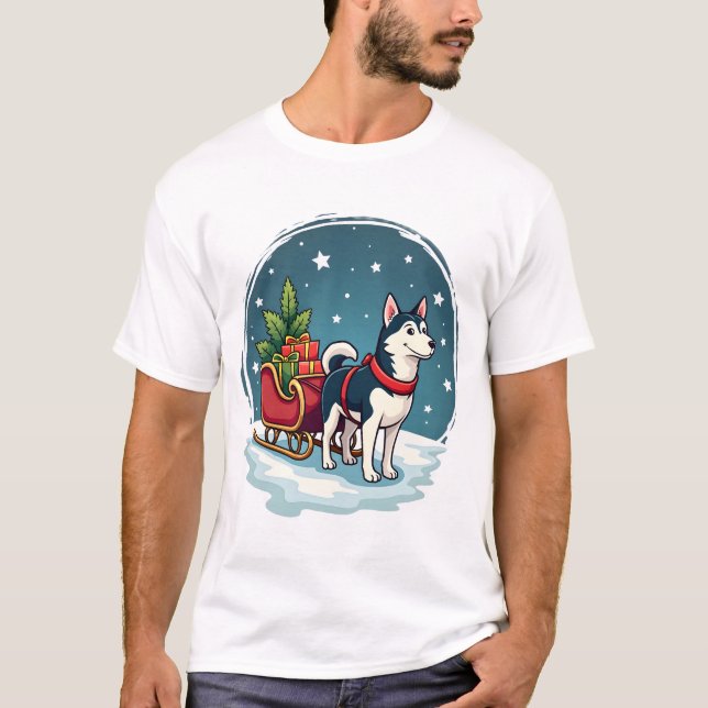 T-shirt Traîneau Husky Festive (Devant)