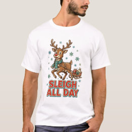 T-shirt Traîneau toute la journée Renne de Noël rétro vint