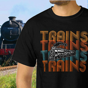 T-shirt Trains vintages Retro Texte Moteur à vapeur Locom