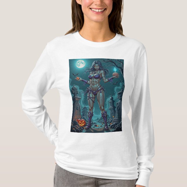 T-shirt Traite d'Halloween ou ami Zombie w Cerveau (Devant)