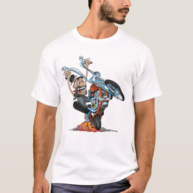 T-shirt Traitez-en - un motard faisant un dessin animé sur (Devant)
