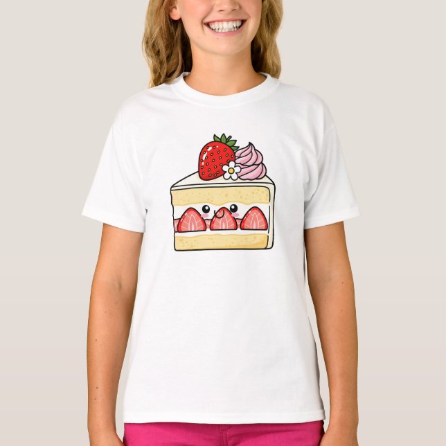T-shirt Tranche de gâteau éponge aux fraises Kawaii  (Devant)