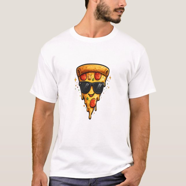 T-shirt Tranche de pizza cool avec des lunettes de soleil (Devant)