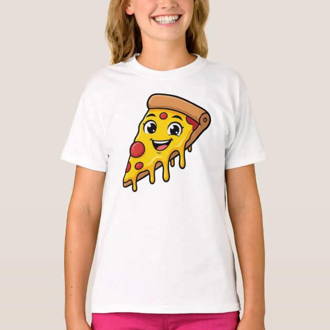 T-shirt Tranche de pizza drôle et heureuse avec fromage ex (Devant)