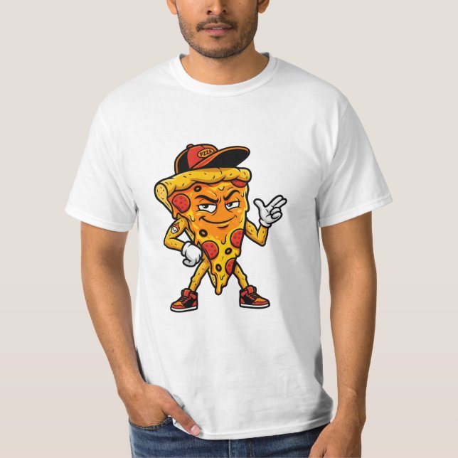 T-shirt Tranches de pizza de dessin animé cool avec casque (Devant)