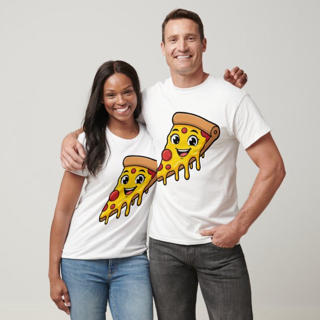 T-shirt Tranches de pizza drôle et heureuse avec fromage e (Unisexe)