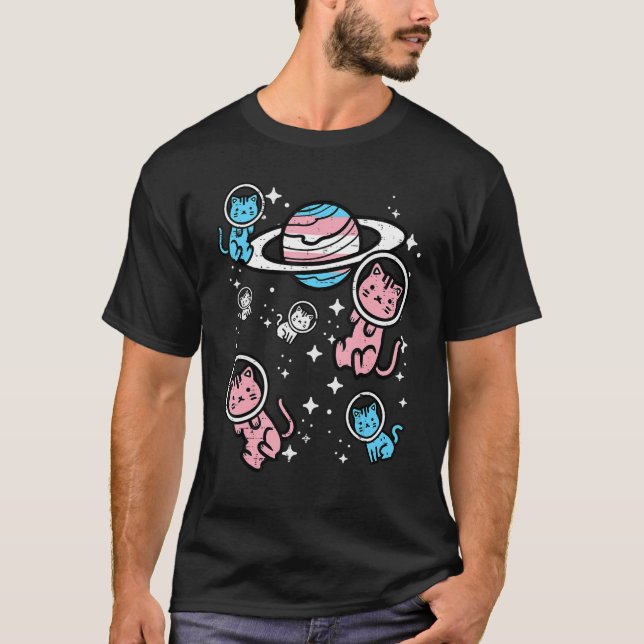 T-shirt Trans Cats In Space Transgender Transsexual Pride  (Devant)