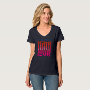 T-shirt Transformer la haine en amour   Cou-V pour femmes
