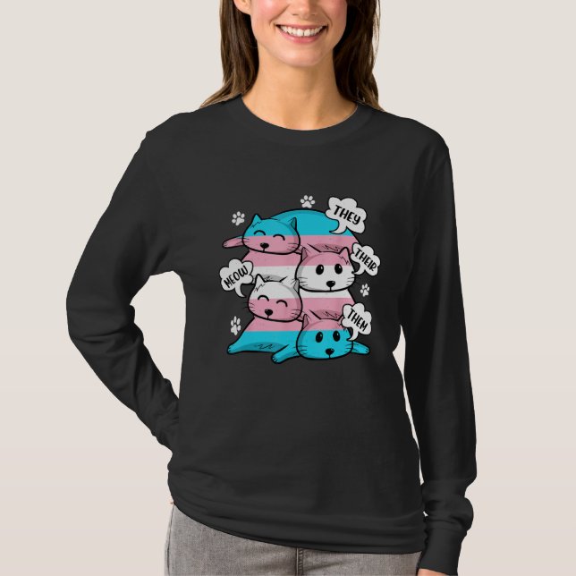 T-shirt Transgender Flag They Their Them Meow  Cat  LGBT (Devant)