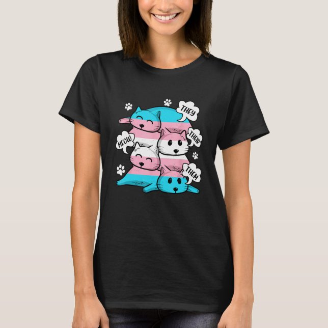 T-shirt Transgender Flag They Their Them Meow  Cat  LGBT (Devant)
