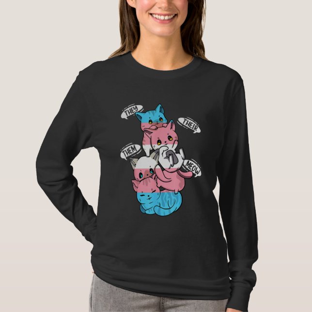T-shirt Transgender Flag They Their Them Meow  Cat  LGBT 1 (Devant)