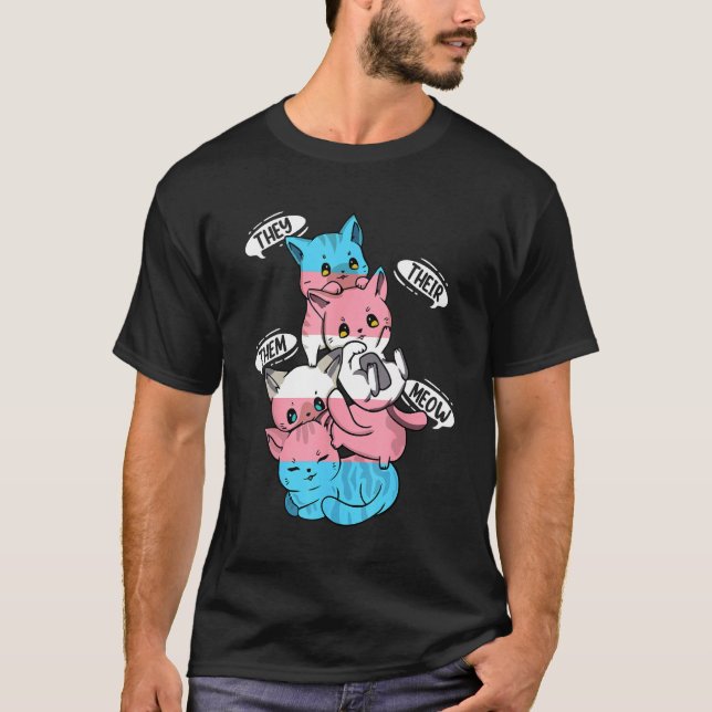 T-shirt Transgender Flag They Their Them Meow  Cat  LGBT 1 (Devant)
