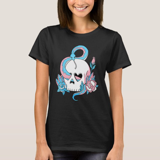 T-shirt Transgender Pride Trans Flag Skull Snakes Roses Su (Devant)
