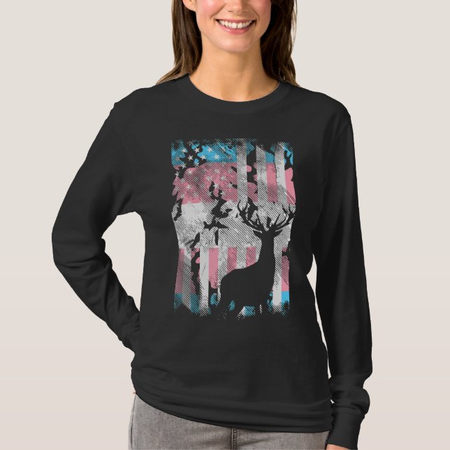 T-shirt Transgenre Us Camo Drapeau Deer Hunt Trans Pride T (Devant)