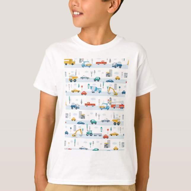 T-shirt Transport Camions et voitures Cute Kids (Devant)
